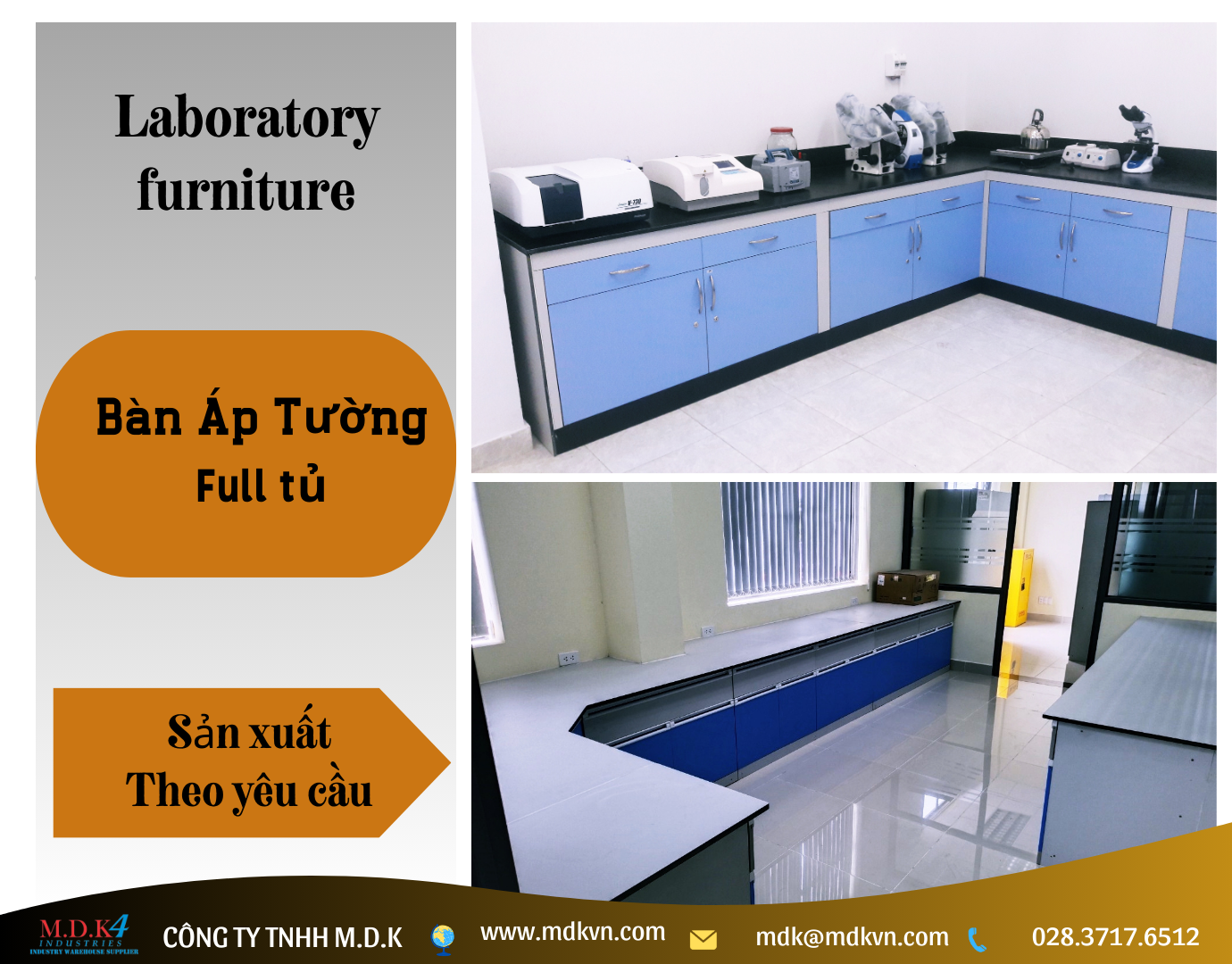 Bàn thí nghiệm áp tường full tủ- BATF01